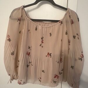Wilfred Tan Puff Sleeve Blouse Pleated Relaxed